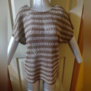 Zenana Outfitters Large Striped Knitted Short Sleeve Shirt Woman's